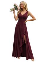 Vestido de dama de honra KJHUTAY com decote em V sem mangas com bolsos 2026 cor de vinho