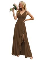 Vestido de dama de honra KJHUTAY com decote em V sem mangas com bolsos 2026 marrom