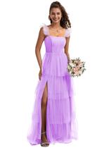 Vestido de dama de honra LANGKAAO Spaghetti Straps lilás tamanho 6 Vestido de dama de honra LANGKAAO Spaghetti Straps lilás tamanho 6