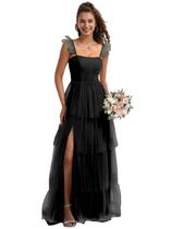 Vestido de dama de honra LANGKAAO Spaghetti Straps preto tamanho 6 Vestido de dama de honra LANGKAAO Spaghetti Straps preto tamanho 6