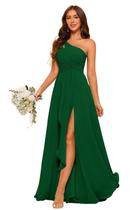 Vestido de dama de honra longo de chiffon verde esmeralda Raseal para mulheres Vestido de dama de honra de um ombro Vestidos de noite plissados 08 Vestido de dama de honra longo de chiffon verde esmeralda Raseal para mulheres Vestido de dama de honra de um ombro Vestidos de noite plissados 08