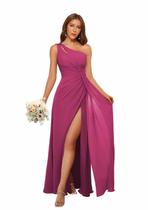 Vestido de dama de honra Loyeloy Fuchsia de um ombro com fenda 2024 Vestido de dama de honra Loyeloy Fuchsia de um ombro com fenda 2024