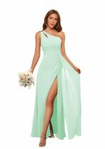 Vestido de dama de honra Loyeloy One Shoulder Chiffon Slot Verde Menta Vestido de dama de honra Loyeloy One Shoulder Chiffon Slot Verde Menta