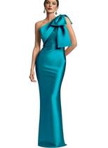 Vestido de dama de honra Mkojaa One Shoulder Satin Mermaid Aqua Vestido de dama de honra Mkojaa One Shoulder Satin Mermaid Aqua