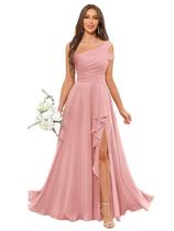 Vestido de dama de honra Mmuck Long Dusty Rose Chiffon de um ombro