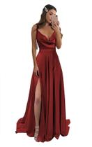 Vestido de dama de honra Monvelli A Line Satin Wine Red com bolsos