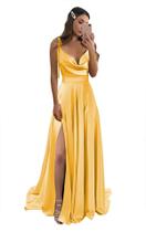 Vestido de dama de honra Monvelli, amarelo mostarda, cetim, longo para mulheres