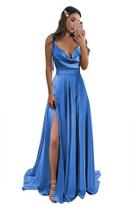 Vestido de Dama de Honra Monvelli Azul - A Linha Acetinado com Bolsos