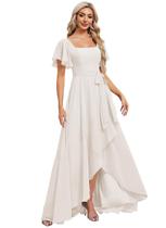 Vestido de dama de honra Monvelli com decote quadrado e babados em chiffon marfim