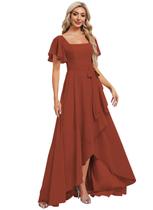 Vestido de dama de honra Monvelli Simple Square Neck Chiffon Rust 26W