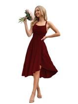 Vestido de dama de honra OEUVIGF Plus Size Short Chiffon cor de vinho