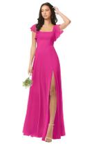 Vestido de dama de honra Oisslec A Line, chiffon fúcsia, longo, US14 Vestido de dama de honra Oisslec A Line, chiffon fúcsia, longo, US14