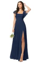 Vestido de dama de honra Oisslec A Line Dark Navy Chiffon Long US14 Vestido de dama de honra Oisslec A Line Dark Navy Chiffon Long US14