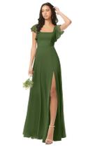 Vestido de dama de honra Oisslec A Line Olive Chiffon Long Slot US14