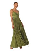 Vestido de dama de honra PUXIU longo de cetim com decote em V verde oliva tamanho 4 Vestido de dama de honra PUXIU longo de cetim com decote em V verde oliva tamanho 4
