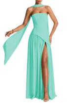 Vestido de dama de honra PUXIU Turquesa Satin A-line US10 com fenda Vestido de dama de honra PUXIU Turquesa Satin A-line US10 com fenda