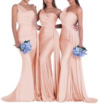 Vestido de dama de honra Rjer One Shoulder Mermaid Satin Peach Vestido de dama de honra Rjer One Shoulder Mermaid Satin Peach