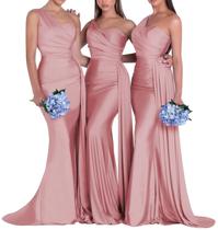 Vestido de dama de honra Rjer Satin One Shoulder Mermaid Blush Vestido de dama de honra Rjer Satin One Shoulder Mermaid Blush
