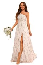 Vestido de dama de honra RSOETOO One Shoulder Chiffon A-line Floral