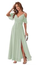 Vestido de dama de honra Stylefun 2025 em chiffon verde sálvia com decote em V Vestido de dama de honra Stylefun 2025 em chiffon verde sálvia com decote em V