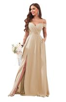 Vestido de dama de honra Sukleet Champagne Off Shoulder Chiffon Vestido de dama de honra Sukleet Champagne Off Shoulder Chiffon