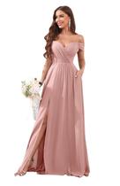 Vestido de dama de honra Sukleet Dusty Rose Chiffon longo com bolsos Vestido de dama de honra Sukleet Dusty Rose Chiffon longo com bolsos