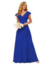 Vestido de dama de honra TIRAS com babados em chiffon azul royal plus size