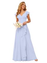 Vestido de dama de honra TIRAS com babados, lavanda, chiffon, decote em V, longo