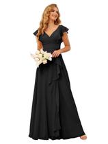 Vestido de dama de honra TIRAS Elegant Ruffles Chiffon Preto 2025