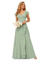 Vestido de dama de honra TIRAS Elegant Ruffles Chiffon Sage Green