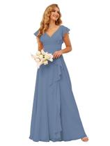 Vestido de dama de honra TIRAS Flowy Chiffon Empire Waist Steel Blue