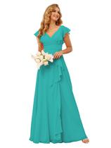 Vestido de dama de honra TIRAS Plus Size Ruffle Aqua Chiffon 22W