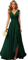 Vestido de dama de honra TORYEMY, verde esmeralda, chiffon, decote em V, tamanho 16 Vestido de dama de honra TORYEMY, verde esmeralda, chiffon, decote em V, tamanho 16
