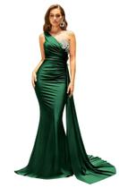 Vestido de dama de honra verde esmeralda para mulheres, longo, com contas de cetim, um ombro, vestidos de noite para mulheres, vestido de festa formal, tamanho 4 Vestido de dama de honra verde esmeralda para mulheres, longo, com contas de cetim, um ombro, vestidos de noite para mulheres, vestido de festa formal, tamanho 4