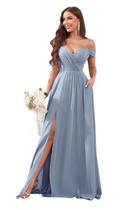 Vestido de dama de honra Vevtellb Dusty Blue Chiffon A-line Tamanho 8 Vestido de dama de honra Vevtellb Dusty Blue Chiffon A-line Tamanho 8