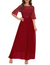 Vestido de dama de honra Wedtrend WT0314 de renda floral vermelha escura XL