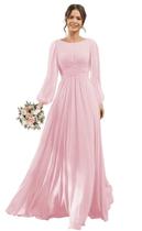 Vestido de dama de honra YOFF 2024 de mangas compridas em linha A rosa chiffon