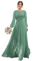Vestido de dama de honra YOFF 2025, gola redonda, mangas compridas, chiffon