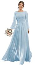 Vestido de dama de honra YOFF azul claro com mangas esvoaçantes plus size