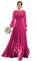 Vestido de dama de honra YOFF com gola redonda, fúcsia, chiffon plus size