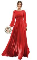 Vestido de dama de honra YOFF de mangas compridas com fenda vermelha de chiffon Vestido de dama de honra YOFF de mangas compridas com fenda vermelha de chiffon