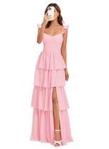 Vestido de dama de honra ZUMEIJIA 2026 com alças finas rosa chiffon Vestido de dama de honra ZUMEIJIA 2026 com alças finas rosa chiffon