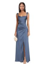 Vestido de dama de honra ZUMEIJIA, cetim, decote quadrado, azul empoeirado, feminino