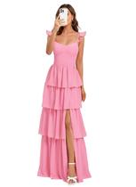 Vestido de dama de honra ZUMEIJIA Hot Pink Chiffon Spaghetti Straps
