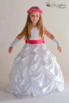 Vestido de dama formatura florista longo branco saia drapeada com luva e faixa opção de cores - Partylight Atelier Das Noivas