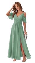 Vestido de damas de honra Stylefun Chiffon Cold Shoulder Dusty Sage Vestido de damas de honra Stylefun Chiffon Cold Shoulder Dusty Sage