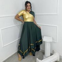 Vestido de Dança Coreografia Transpassado Dourado Moda Evangélica