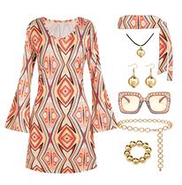 Vestido de discoteca feminino Deerjoke 70s XXL com acessórios