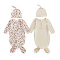 Vestido de dormir para bebês Merqwadd, pacote com 2 nós e chapéu de 0 a 3 meses Vestido de dormir para bebês Merqwadd, pacote com 2 nós e chapéu de 0 a 3 meses
