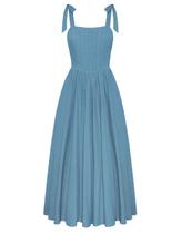 Vestido de espartilho: escarlate, escuridão, gola quadrada, uma linha, azul empoeirado Vestido de espartilho: escarlate, escuridão, gola quadrada, uma linha, azul empoeirado